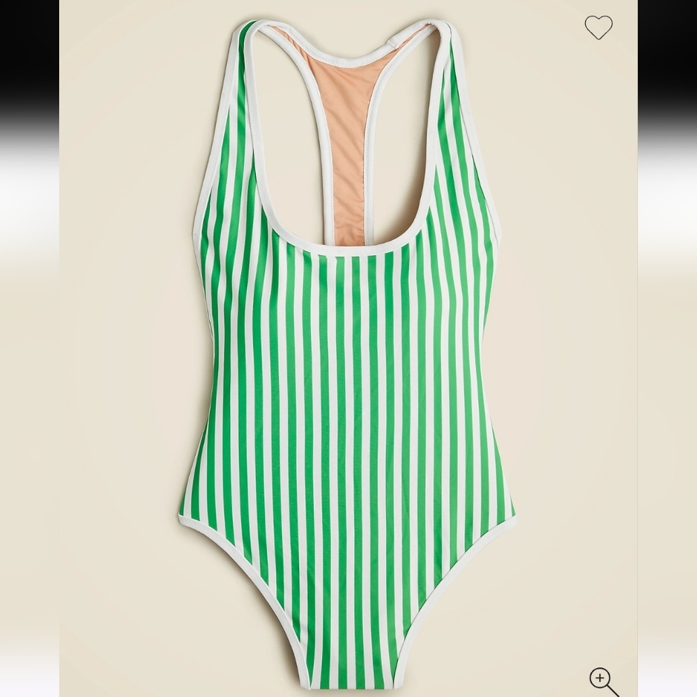 J. Crew Green and White Striped Swimsuit
